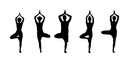 Fototapeta premium International Yoga Day silhouette of people in yoga poses - isolated on transparent background 