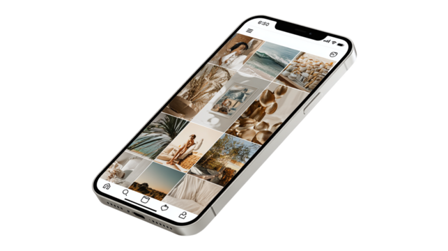 Instagram carousel mockup on smartphone showing multiple scrollable tiles - isolated on transparent background 
