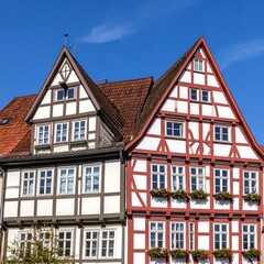 Fototapeta premium Two historic half-timbered houses