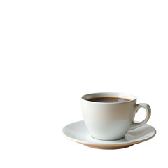 Obraz premium Elegant white coffee cup on a saucer filled with rich, dark coffee, set against a clean background for a cozy cafe vibe. on transparent background