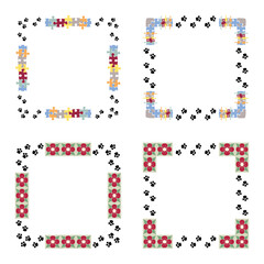 Frame icon. Border art accent. Vector square layout. Red floral swirl.