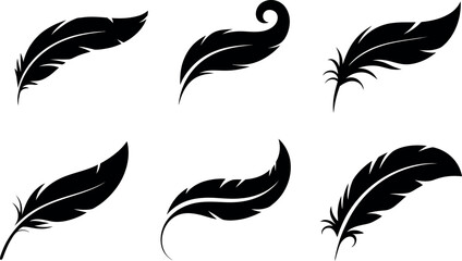 Elegant Black Feather Silhouettes:  Vector Set for Design Projects