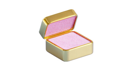 Golden square jewelry box, open, with pink interior