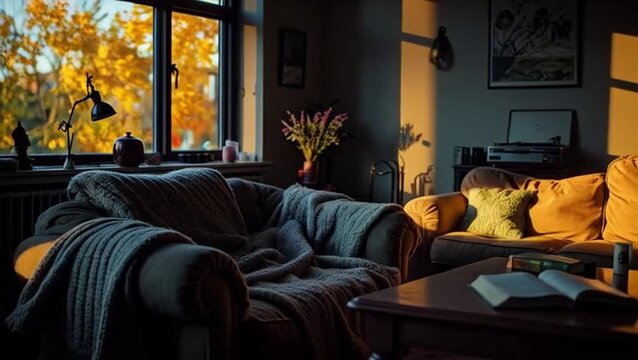 Relaxed young adult lounging lazily on a couch against a cozy home background [with copy space] &ndash; World Laziness Day concept
