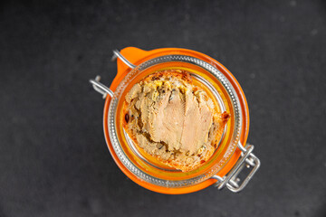 Foie gras goose liver appetizer delicacy fresh delicious gourmet food background on the table rustic food top view copy space © Alesia Berlezova