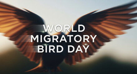 Motion graphic with animated wings flapping behind typography “World Migratory Bird Day”.