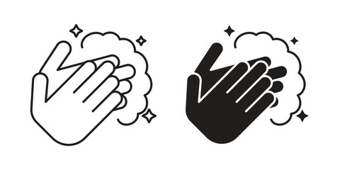 Hands Washing Icon in Line and Solid Styles Isolated on White Background