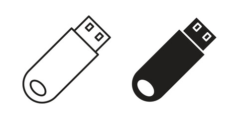 USB Flash Drive Icons in Line Art with White Background