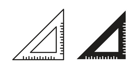 Triangle Ruler Set in Line Art Style Isolated on White Background