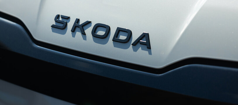 cologne, North Rhine Westphalia, germany - 17 08 2025: a skoda car logo panorama