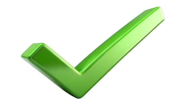 Green check mark isolated on transparent background