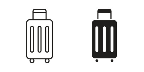 Suitcase Icons in Line and Solid Styles, Isolated on White Background