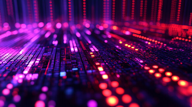 Digital technology seamless pattern of dots and pixels, 3d rendering with futuristic design, perfect for tech backgrounds, digital visuals, and modern abstract projects.