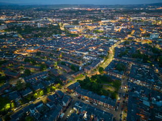 Blackburn Town at Night – Aerial View of Lancashire, UK