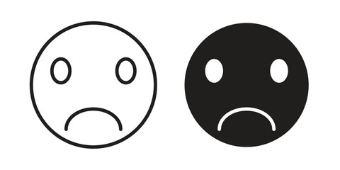 Fototapeta premium Sad Face Emoticons in Line Art with White Background