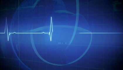 A vibrant, digital graphic displays a heart rate monitor, overlaid with intricate, swirling, blue lines and data points.