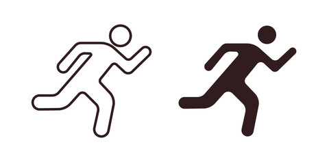 Running Person Icon in Two Styles Isolated on White Background