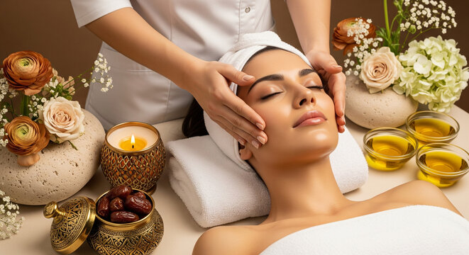 A Moroccan-Inspired Luxury Spa Experience with Argan Oil & Organic Skincare for beauty magazine covers, spa gift voucher designs, premium lifestyle campaigns, wellness retreat invitations