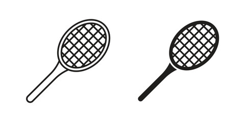 Tennis Rackets in Line Art Style Isolated on White Background