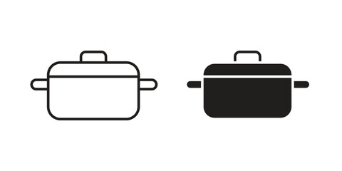 Cooking Pot Icons in Line and Solid Styles, Isolated on White Background