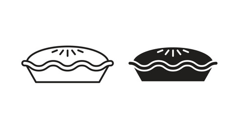 Pie Icons in Line and Solid Styles Isolated on White Background