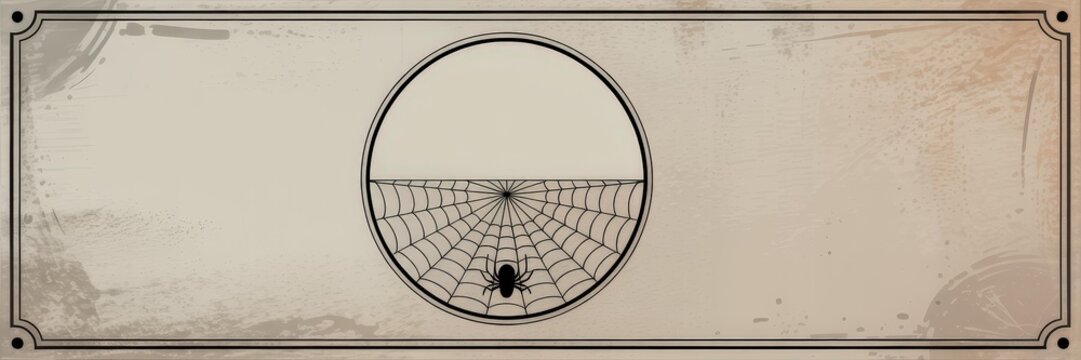 Vintage Grunge Halloween anner Vector — Spider Silhuette Round Spiderweb Emblm, Ornate Black Label Distessed Beige Background, Wie Template Copy Space Part Invitation, Haunted HousePoster & Soc