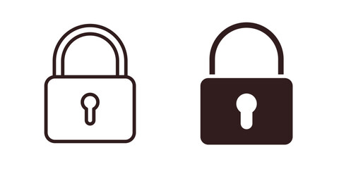 Padlock Icons in Line and Filled Styles, Isolated on White Background