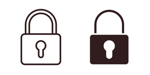 Padlock Icons in Line and Solid Styles, Isolated on White Background