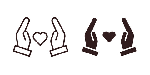 Obraz premium Hands Holding Heart Icon Set, Isolated on White Background