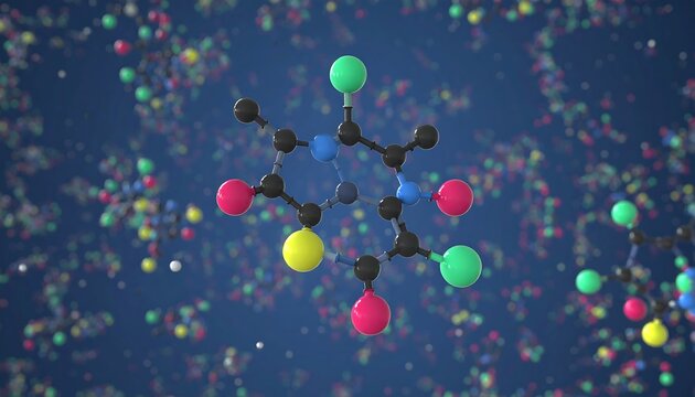 Colorful molecular structure of a complex molecule, highlighted against a field of other molecules, showcasing intricate atomic bonds and vibrant color coding. - Powered by Adobe