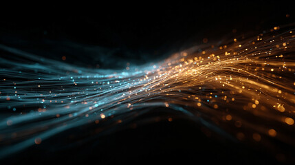 Dynamic light shapes on dark background, high-speed optical fiber concept with abstract 3d light streaks, futuristic and technology-inspired visual design.