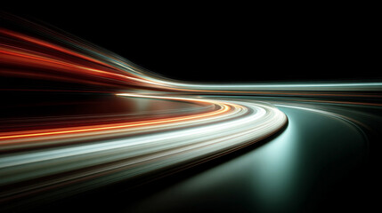 Dynamic light shapes on dark background, high-speed optical fiber concept with abstract 3d light streaks, futuristic and technology-inspired visual design.