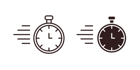 Stopwatch Icons in Motion with Line Art Style, Isolated on White Background