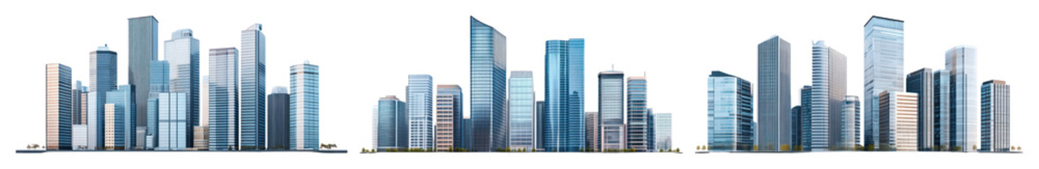 Fototapeta premium PNG Modern urban skyline panorama, element set on transparent background