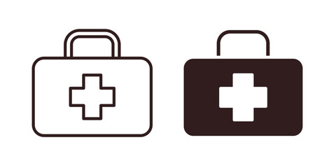First Aid Kit Icons in Line and Filled Styles, Isolated on White Background
