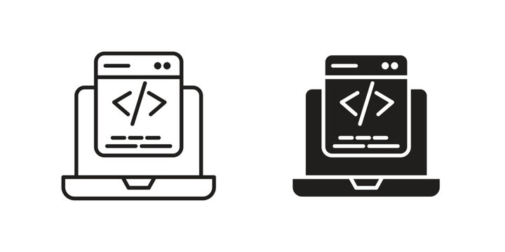 Laptop with Code Icon, Isolated on White Background