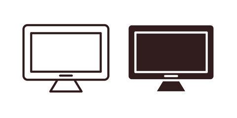 Computer Monitor Icons in Outline and Filled Styles, Isolated on White Background