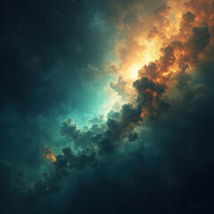 Vibrant Cosmic Nebula with Fiery Colors and Starry Background