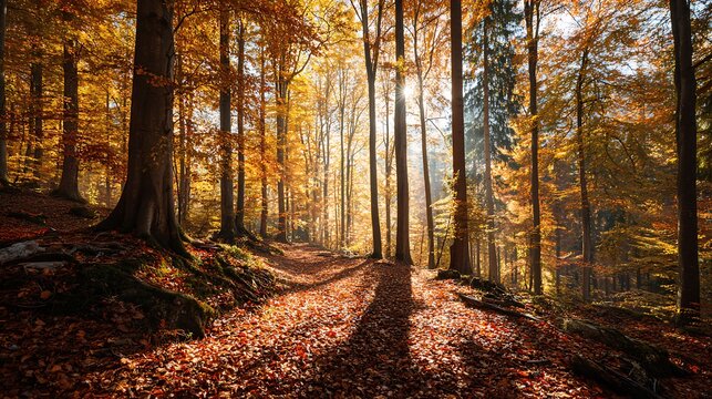 Scenic autumn forest path covered in leave wallpaper images