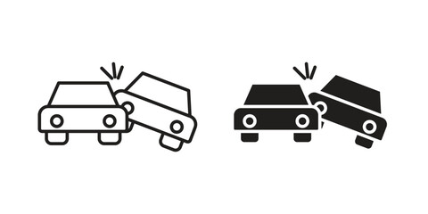 Car Crash Icons in Collision with White Background