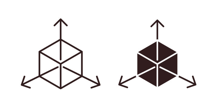 3D Cube Icon with Arrows, Isolated on White Background