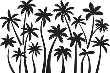 Fototapeta premium Minimalist Palm Tree Vector Icons for Tropical Themes, Vacation Design, Exotic Clipart, Summer Branding 