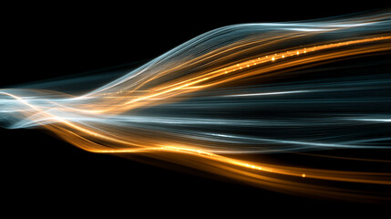 Dynamic light shapes on dark background, high-speed optical fiber concept with abstract 3d light streaks, futuristic and technology-inspired visual design.