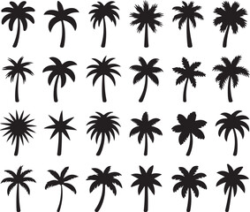 Naklejka premium Minimalist Palm Tree Vector Icons for Tropical Themes, Vacation Design, Exotic Clipart, Summer Branding 
