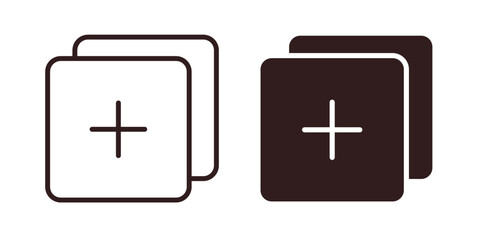 Add Icon in Stack with White and Black Variations Isolated on White Background