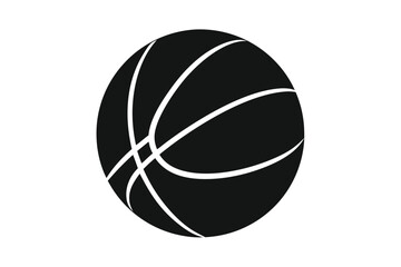 Simple Silhouette of a Black and White Basketball with Curved Lines