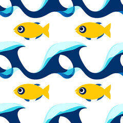 Naklejka premium Oceanic Fish Pattern with Waves