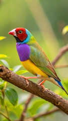 Fototapeta premium Gouldian Finch Red Head Purple Chest Yellow Belly bird