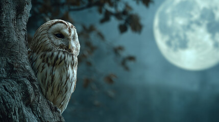 owl on tree with moon background