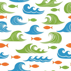 Obraz premium Ocean Waves and Fish Pattern Design